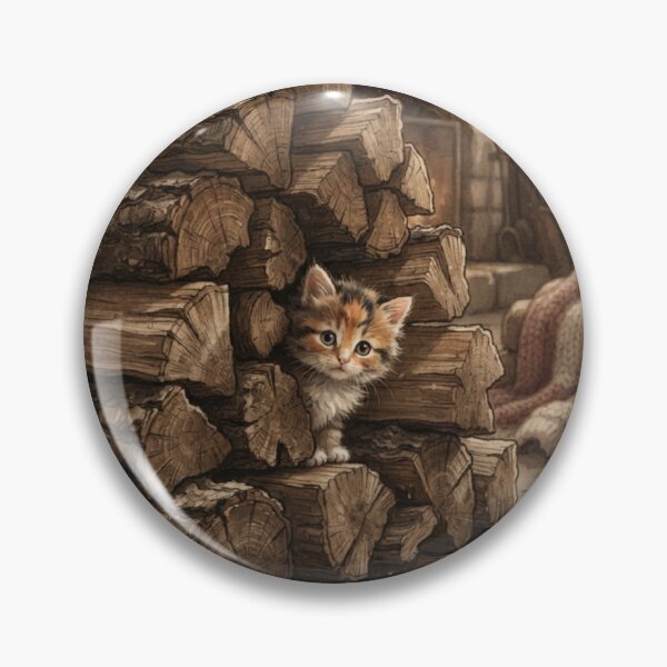 Item preview, Tiny Kitten Peeking from a Giant Stack of Firewood Miniature Illustration designed and sold by DuckOddity.