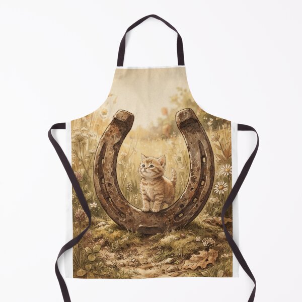 Item preview, Tiny Kitten Standing on a Giant Vintage Horseshoe Miniature Illustration designed and sold by DuckOddity.