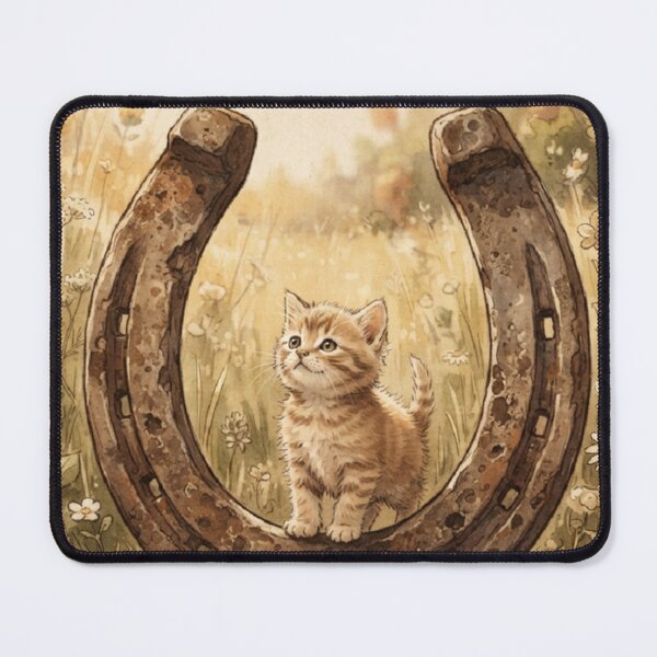 Item preview, Tiny Kitten Standing on a Giant Vintage Horseshoe Miniature Illustration designed and sold by DuckOddity.