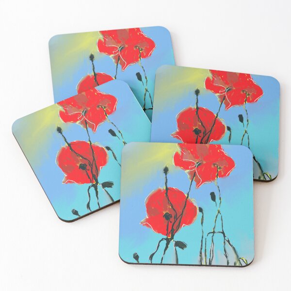 Item preview, Red Poppies on Blue Sky – Bold Modern Floral Painting designed and sold by BuckaBaby.