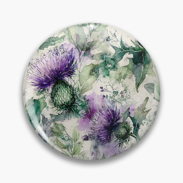 Item preview, Deep Violet Scottish Thistle and Teal Watercolor Botanical Pattern designed and sold by Nine Lives Studio.