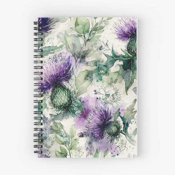 Item preview, Deep Violet Scottish Thistle and Teal Watercolor Botanical Pattern designed and sold by Nine Lives Studio.