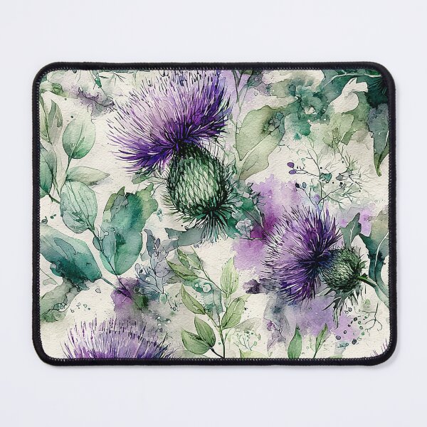 Item preview, Deep Violet Scottish Thistle and Teal Watercolor Botanical Pattern designed and sold by Nine Lives Studio.