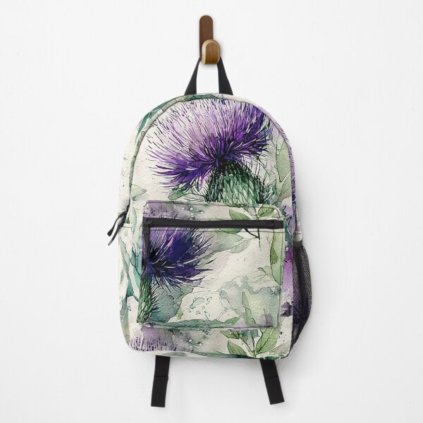 Item preview, Deep Violet Scottish Thistle and Teal Watercolor Botanical Pattern designed and sold by Yoruhara.
