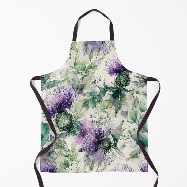 Item preview, Deep Violet Scottish Thistle and Teal Watercolor Botanical Pattern designed and sold by Nine Lives Studio.