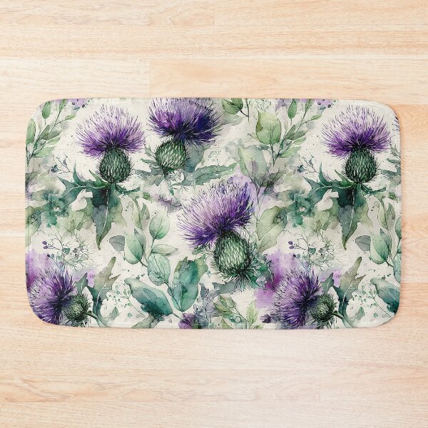 Item preview, Deep Violet Scottish Thistle and Teal Watercolor Botanical Pattern designed and sold by Nine Lives Studio.