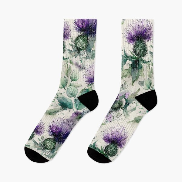 Item preview, Deep Violet Scottish Thistle and Teal Watercolor Botanical Pattern designed and sold by Yoruhara.