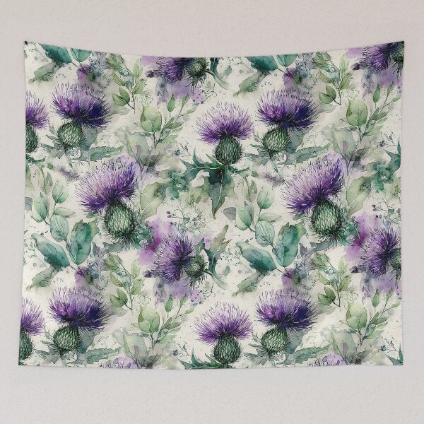 Item preview, Deep Violet Scottish Thistle and Teal Watercolor Botanical Pattern designed and sold by Yoruhara.