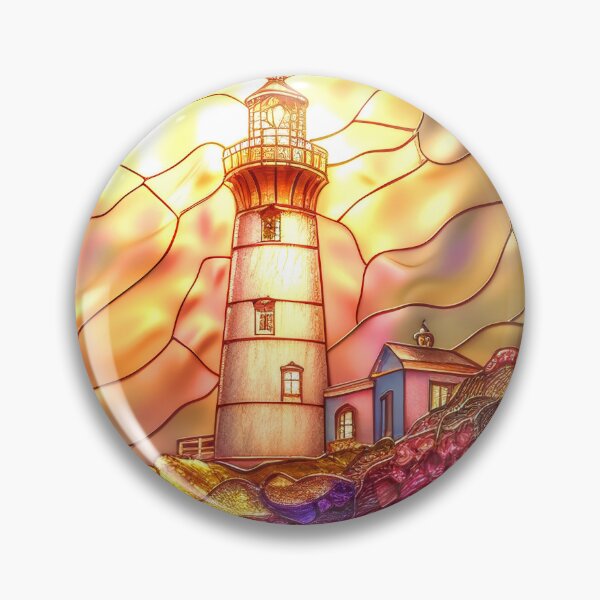 Item preview, Lighthouse Stained Glass Sunset Art, Coastal Ocean Scene designed and sold by MargaretWiktor.