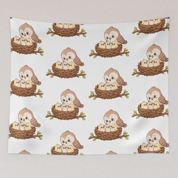 Item preview, Cute Mama Bird with Baby Chicks in Nest Kawaii Cartoon Family Design designed and sold by Seculinator.