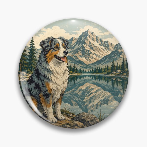 Item preview, Australian Shepherd Mountain Lake Vintage Nature Design designed and sold by Golden Era Studio.