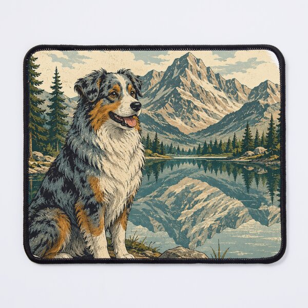 Item preview, Australian Shepherd Mountain Lake Vintage Nature Design designed and sold by Golden Era Studio.
