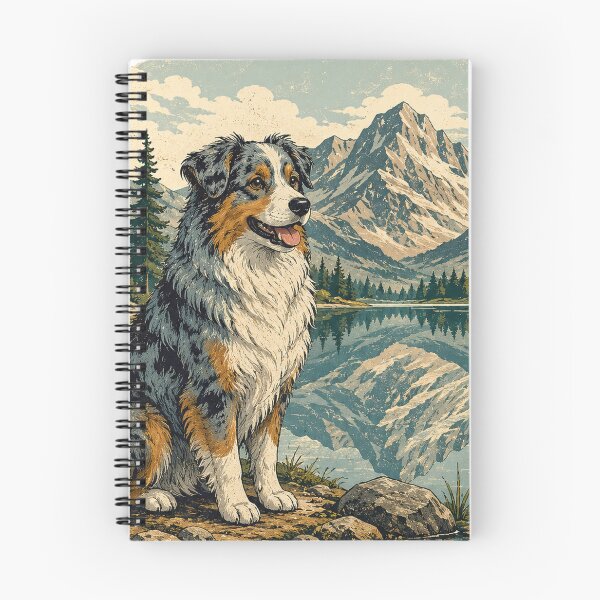 Item preview, Australian Shepherd Mountain Lake Vintage Nature Design designed and sold by Golden Era Studio.