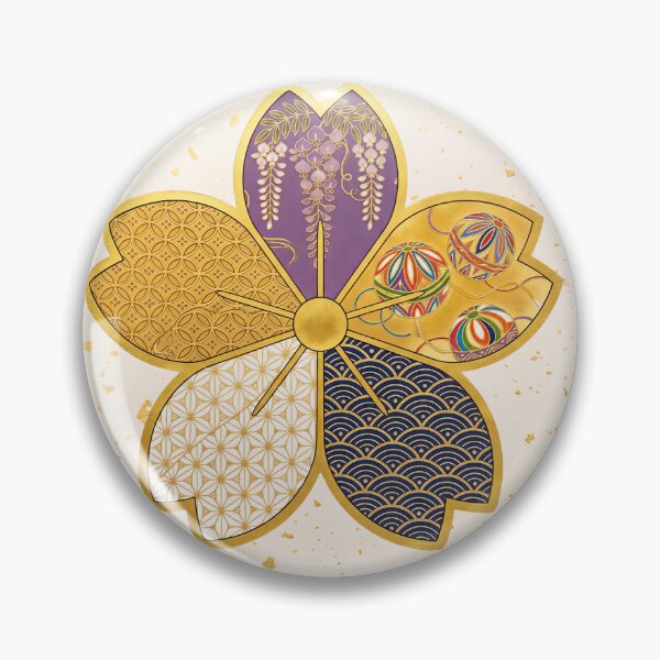 Item preview, Kizuna — Japanese Cherry Blossom Crest Art Print | Wisteria & Temari Kamon Pattern designed and sold by KimonoKotoba.
