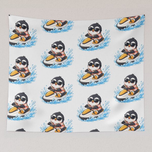 Item preview, Cool Kawaii Penguin Riding Jet Ski Summer Vacation designed and sold by Seculinator.