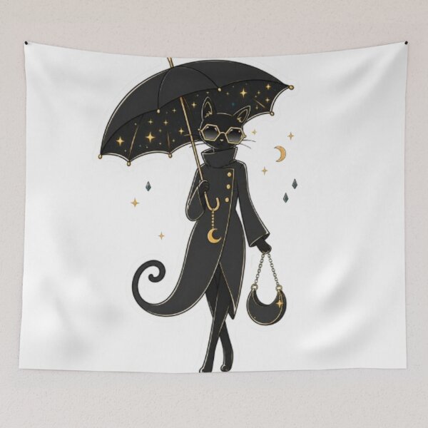 Item preview, Stylish Black Cat With Magical Umbrella designed and sold by Snurly.