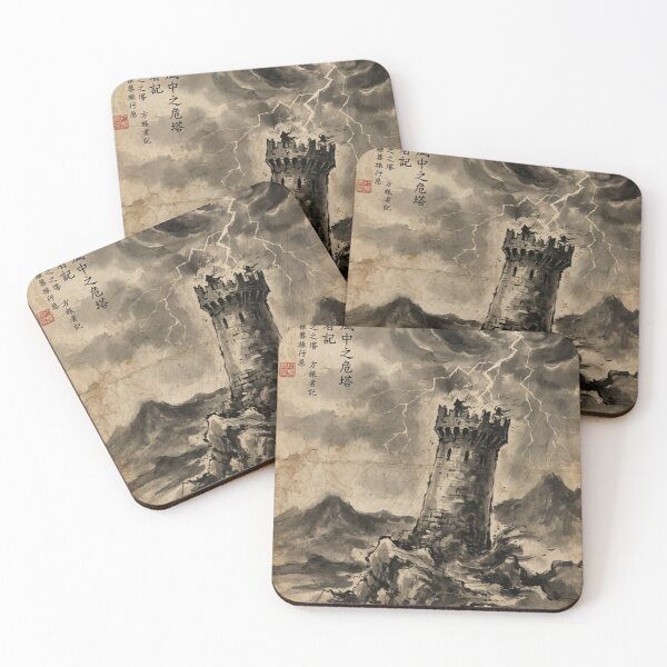 Item preview, The Storm-Caller’s Leaning Tower Sumi-e Ink Wash designed and sold by DuckOddity.