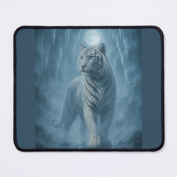 Item preview, Majestic White Tiger Under Moonlight | Blue Fantasy Forest Wildlife Art designed and sold by ManJiangHong.