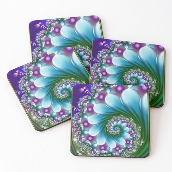 Item preview, Azure Fractal Nautilus with Emerald Recursive Blooms designed and sold by pinkal.
