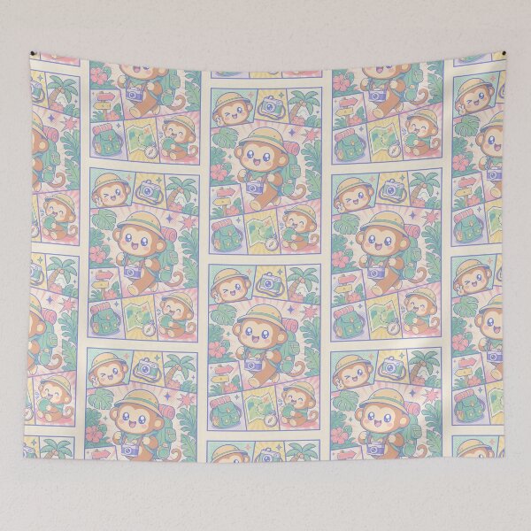 Artikelvorschau, Kawaii Tropical Backpacker Monkey entworfen und verkauft von Gift Phrase Studio.