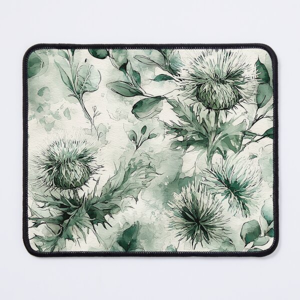 Item preview, Sage Green Monochrome Scottish Thistle Watercolor Pattern designed and sold by Nine Lives Studio.