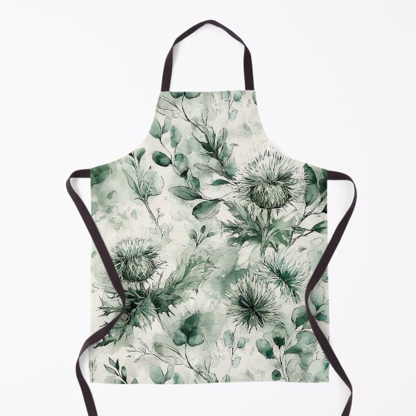 Item preview, Sage Green Monochrome Scottish Thistle Watercolor Pattern designed and sold by Nine Lives Studio.