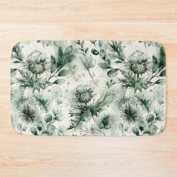 Item preview, Sage Green Monochrome Scottish Thistle Watercolor Pattern designed and sold by Nine Lives Studio.