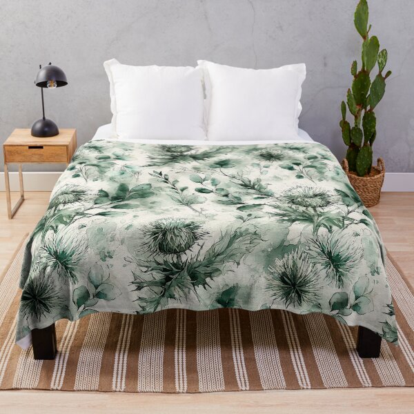 Item preview, Sage Green Monochrome Scottish Thistle Watercolor Pattern designed and sold by Nine Lives Studio.
