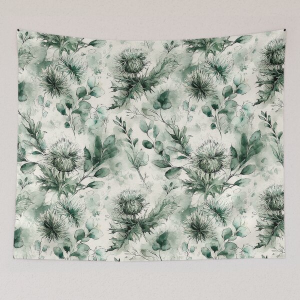 Item preview, Sage Green Monochrome Scottish Thistle Watercolor Pattern designed and sold by Yoruhara.