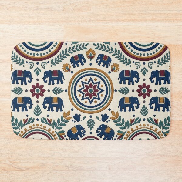 Item preview, Rustic Indian Hand Block Print Elephant Pattern designed and sold by scicilysimonee.