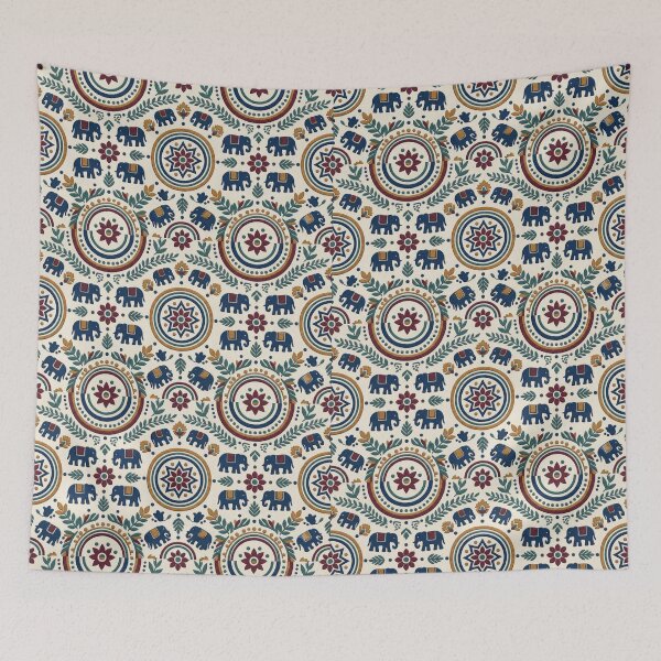 Item preview, Rustic Indian Hand Block Print Elephant Pattern designed and sold by scicilysimonee.