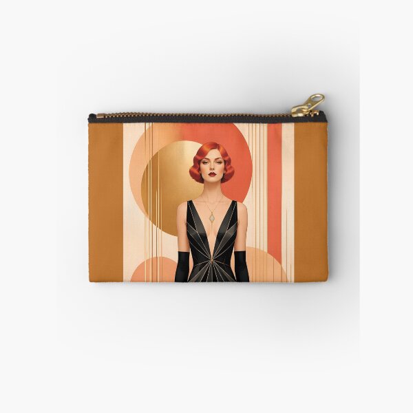 Item preview, 1920s Flapper Woman with orange red hair in Modern Minimalist Art Style with orange variation 5 designed and sold by Lucia Amaris Art.