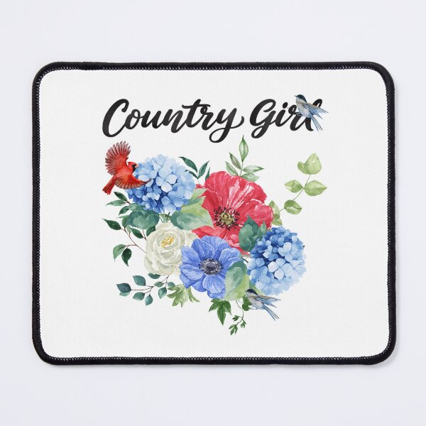 Item preview, Country Girl with Red, White & Blue Floral Bouquet & Birds designed and sold by jeweleddesigns.