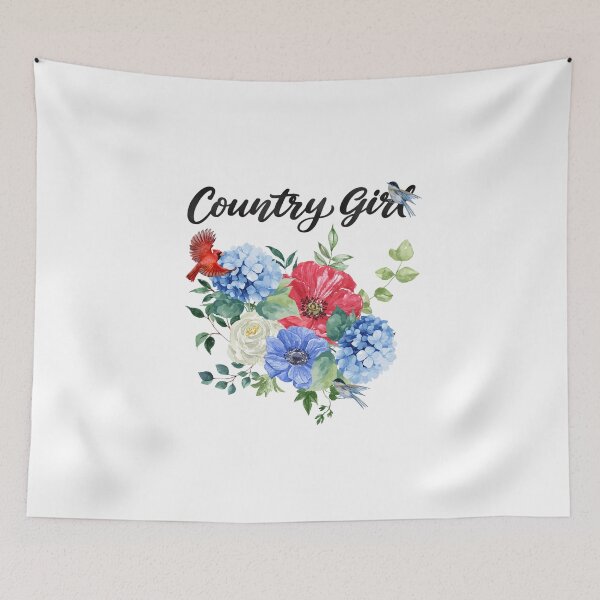 Item preview, Country Girl with Red, White & Blue Floral Bouquet & Birds designed and sold by jeweleddesigns.
