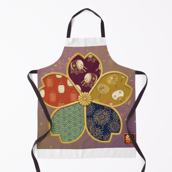 Item preview, Matsuri — Japanese Cherry Blossom Crest Art Print | Taiko Drum & Lantern Festival Pattern designed and sold by KimonoKotoba.