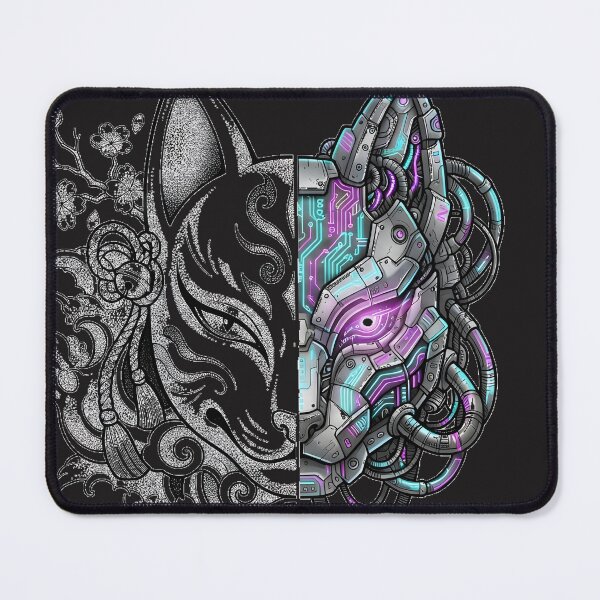 Item preview, Cyberpunk Kitsune Mask - Half Traditional Japanese Half Robot Fox Tattoo Design designed and sold by Neo Tokio.