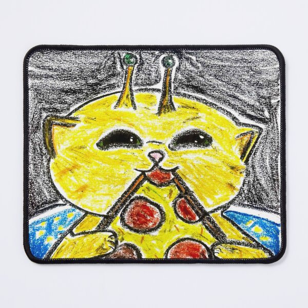 Item preview, Cute Yellow Alien Cat Eating Pizza in Space designed and sold by MagicYana.