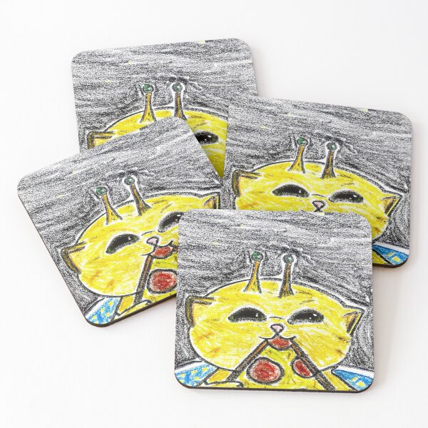 Item preview, Cute Yellow Alien Cat Eating Pizza in Space designed and sold by MagicYana.