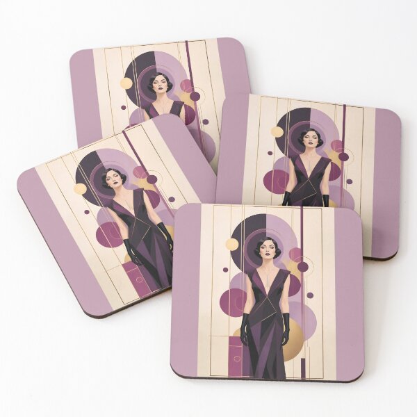 Item preview, 1920s Flapper Woman with black hair in Modern Minimalist Art Style with purple variation 1 designed and sold by Lucia Amaris Art.