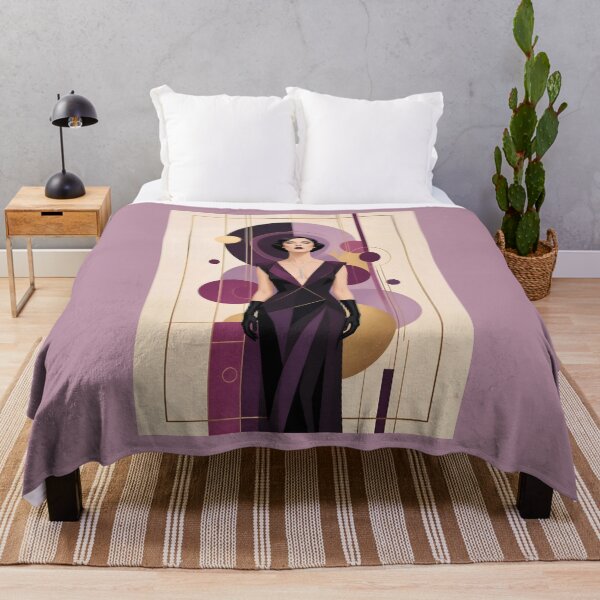 Item preview, 1920s Flapper Woman with black hair in Modern Minimalist Art Style with purple variation 1 designed and sold by Lucia Amaris Art.