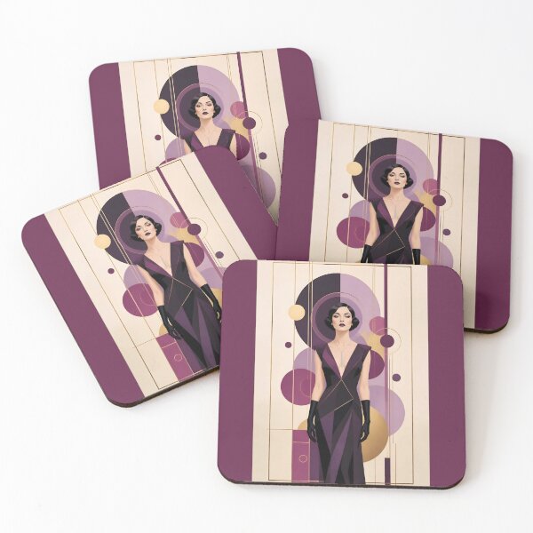 Item preview, 1920s Flapper Woman with black hair in Modern Minimalist Art Style with purple variation 2 designed and sold by Lucia Amaris Art.