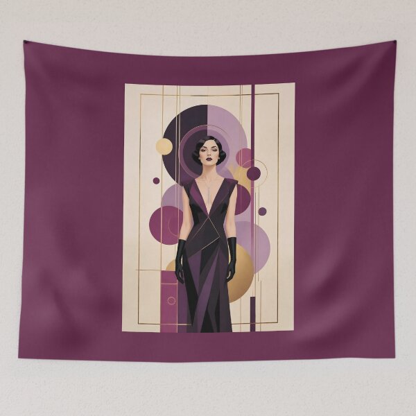 Item preview, 1920s Flapper Woman with black hair in Modern Minimalist Art Style with purple variation 2 designed and sold by Lucia Amaris Art.
