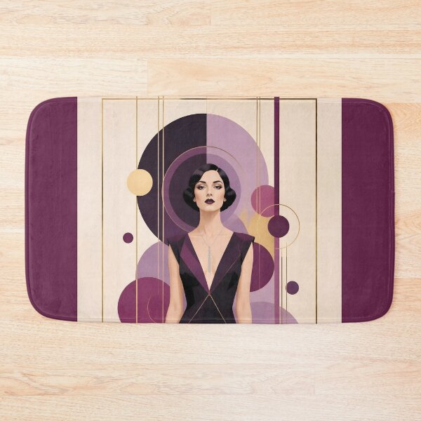Item preview, 1920s Flapper Woman with black hair in Modern Minimalist Art Style with purple variation 2 designed and sold by Lucia Amaris Art.