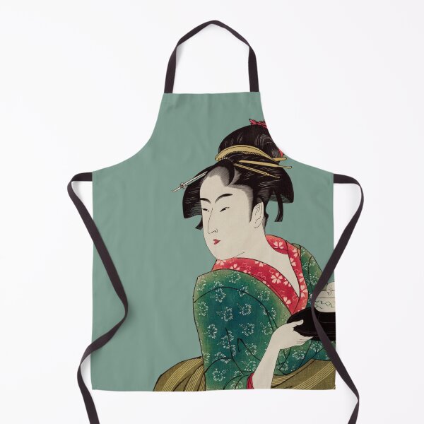 Item preview, Japanese Woman - Modern Ukiyo-e Portrait - Japandi, sage green designed and sold by Black Swallow.