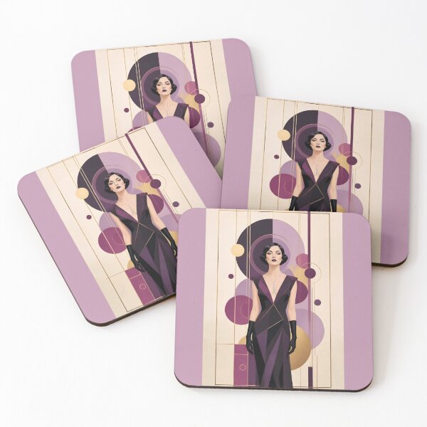 Item preview, 1920s Flapper Woman with black hair in Modern Minimalist Art Style with purple variation 3 designed and sold by Lucia Amaris Art.
