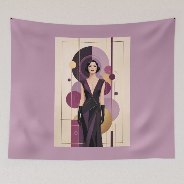 Item preview, 1920s Flapper Woman with black hair in Modern Minimalist Art Style with purple variation 3 designed and sold by Lucia Amaris Art.