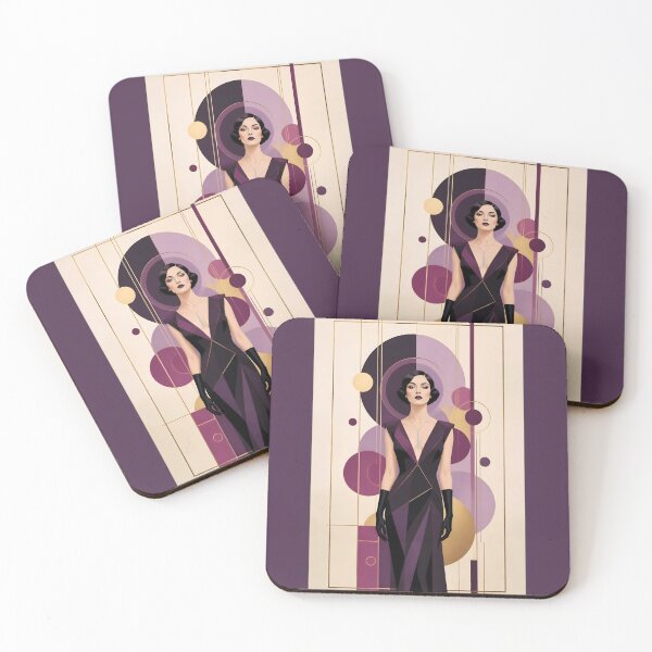 Item preview, 1920s Flapper Woman with black hair in Modern Minimalist Art Style with purple variation 4 designed and sold by Lucia Amaris Art.