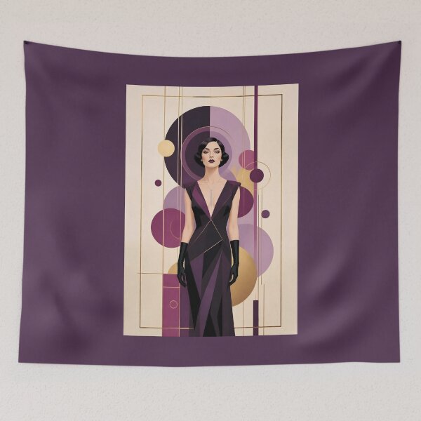 Item preview, 1920s Flapper Woman with black hair in Modern Minimalist Art Style with purple variation 4 designed and sold by Lucia Amaris Art.