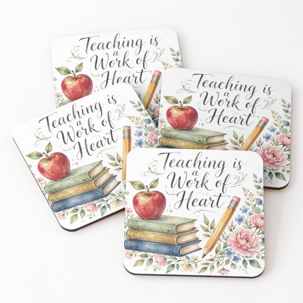 Item preview, Teacher Mug — Teaching is a Work of Heart | Watercolor Apple Pencil Coffee Cup designed and sold by Donartpictures.