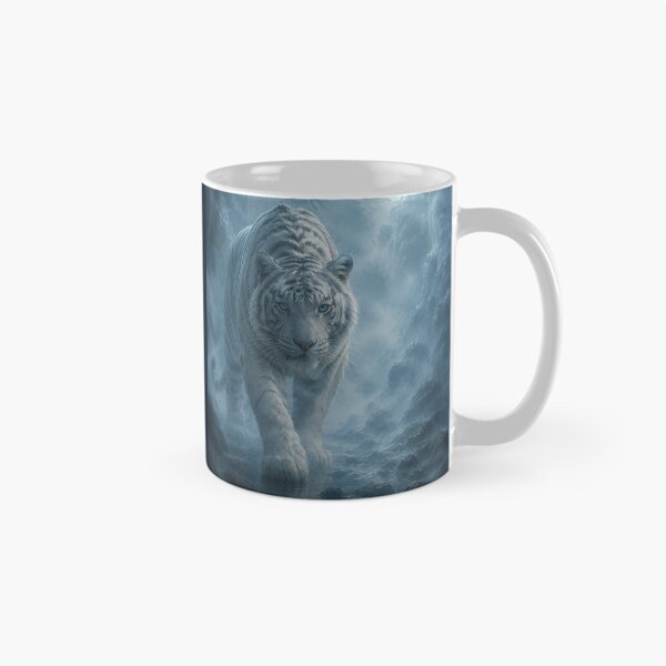 Item preview, Majestic White Tiger Beneath the Full Moon | Blue Mystical Forest Wildlife Art designed and sold by ManJiangHong.